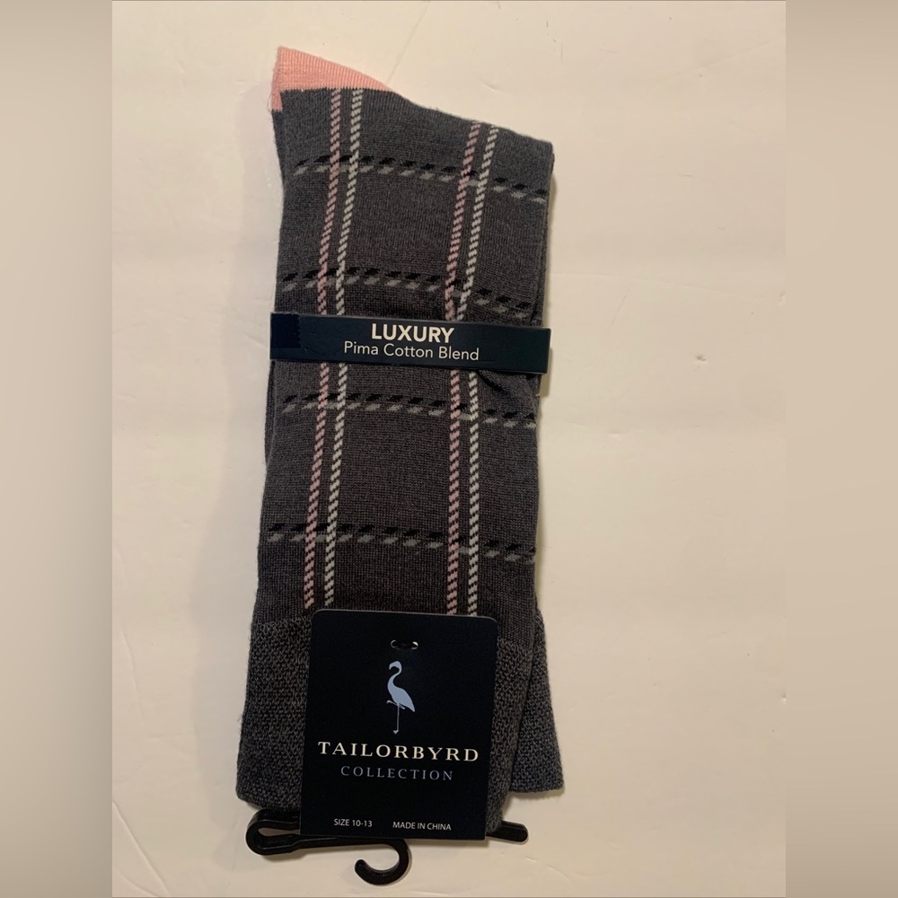 TailorByrd Mens Luxury Pima Cotton Blend Trouser Dress Socks NEW Grey Pink Plaid
